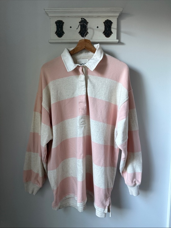 aerie Sweaters - aerie Women's Striped Crewneck Rugby Sweater - Pink & Cream Relaxed fit Casual